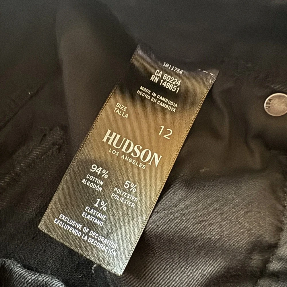 Hudson Black Denim Jeans Straight Leg Button Fly Women's Sz 12‎ High Rise Staple